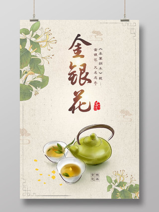 古风中国风金银花茶传统中医茶艺茶文化海报设计药品海报